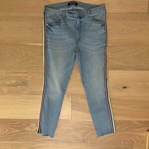 Express High Rise Denim Ankle Legging w Rainbow Color Side Stripe Size 14